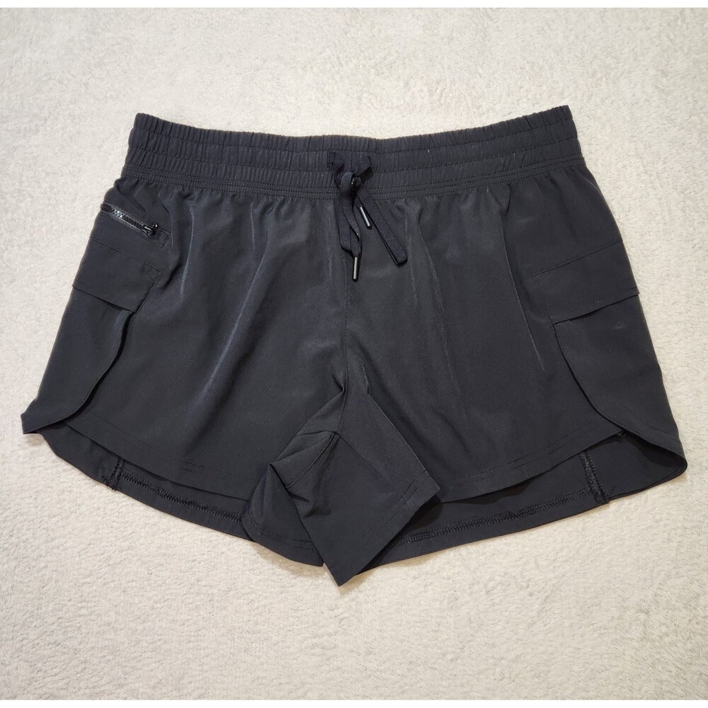 Avia Women's L Black Athletic Shorts Drawstring Zip Pockets